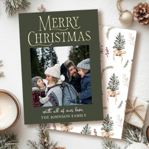 Merry Christmas Pine Photo Real Foil Holiday Card