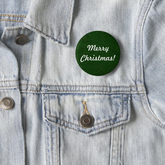 Merry Christmas Pine Tree Close Up Pinback 2 Inch Round Button (In Situ)