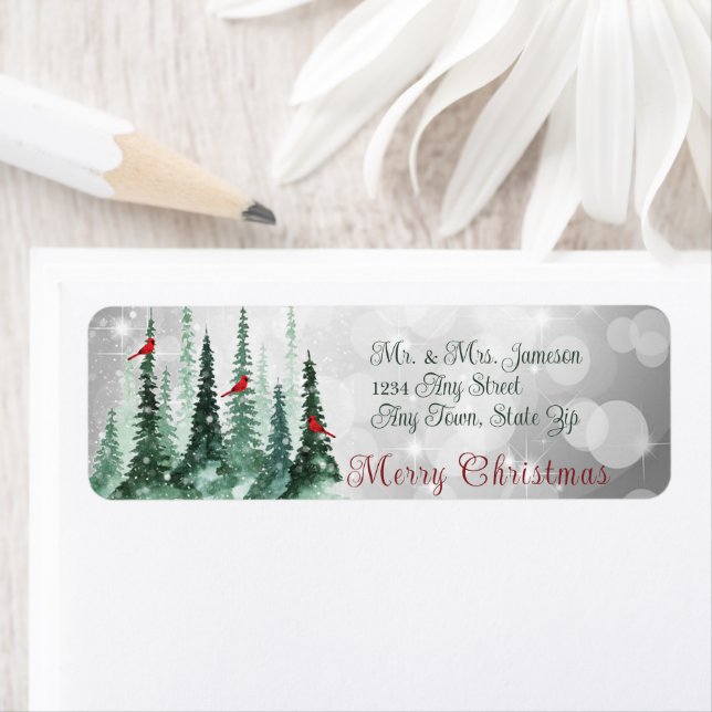 Merry Christmas Pine Tree Forest Cardinal Birds (Insitu)