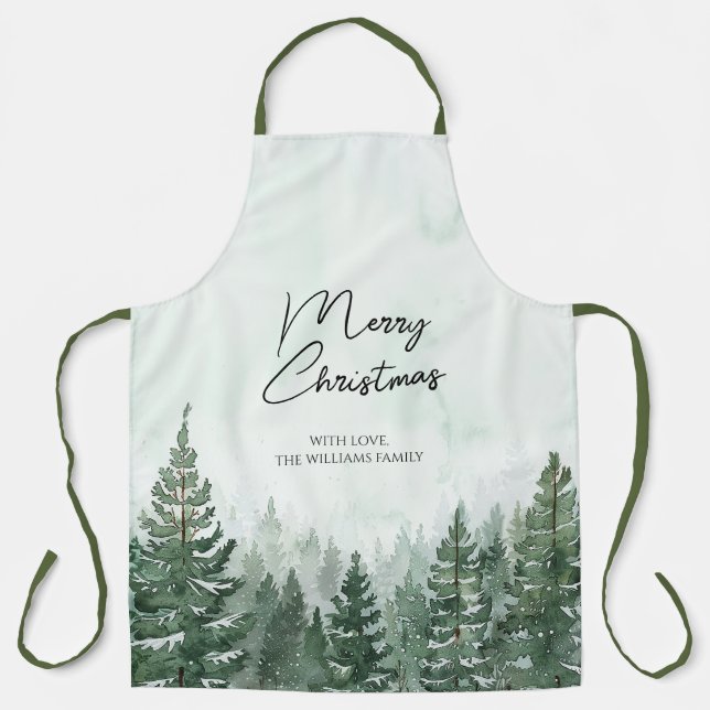 Merry Christmas Pine Tree Forest Christmas Apron (Front)