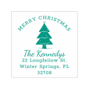 Merry Christmas Pine Tree Name Return Address Self-inking Stamp