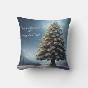 Merry Christmas Pine Tree Snowflake Winter Holiday Throw Pillow