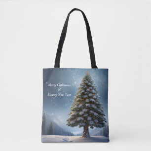 Merry Christmas Pine Tree Snowflake Winter Holiday Tote Bag