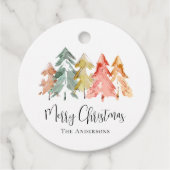 Merry Christmas Pine Tree Watercolor Favour Tags (Front)
