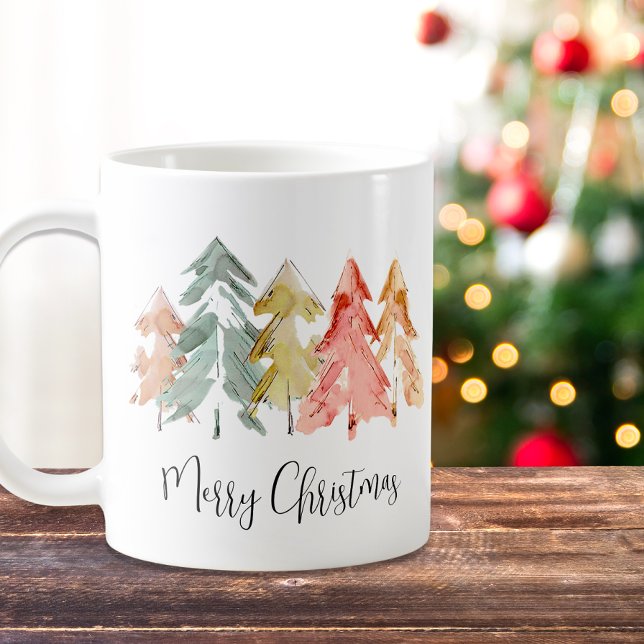 Merry Christmas Pine Tree Watercolors Holiday Coffee Mug (Creator Uploaded)