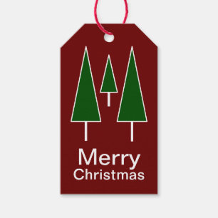 Merry Christmas Pine Trees Abstract Red Green Gift Tags