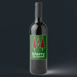 Merry Christmas Pine Trees Abstract Seasonal Wine Label<br><div class="desc">Simple abstract label with Merry Christmas typography in white.  Abstract red Christmas trees.  Dark green background.</div>