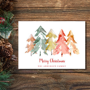 Merry Christmas Pine Trees Abstract Watercolor Holiday Card