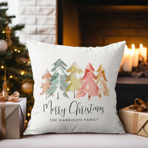 Merry Christmas Pine Trees Holiday Throw Pillow