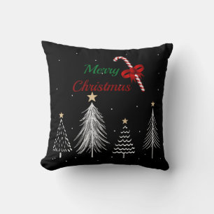 Merry Christmas Pine Trees Throw Pillow