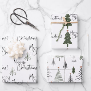 Merry Christmas Pine Trees Wrapping Paper Sheet