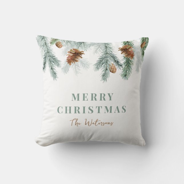 merry christmas pines holiday throw pillow (Front)