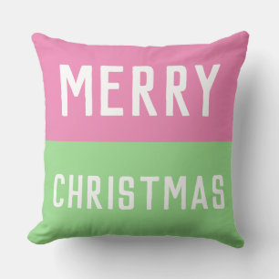 Merry Christmas Pink and Green Throw Pillow