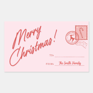 Merry Christmas Pink and Red Retro Customizable Sticker