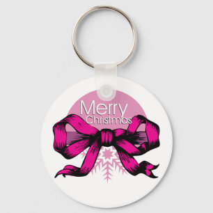 Merry Christmas Pink Bow Keychain