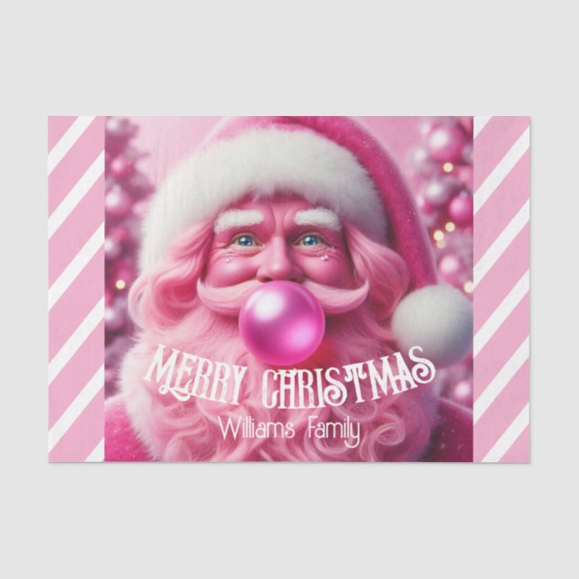 Merry Christmas Pink Bubble Gum | Custom Fam Name Tissue Paper (Front)