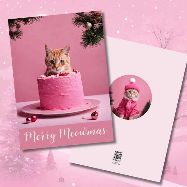 Merry Christmas pink cat in cake cute ginger kitty Holiday Card (Creator Uploaded)