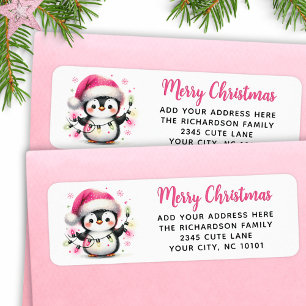 Merry Christmas Pink Cute Penguin with Lights