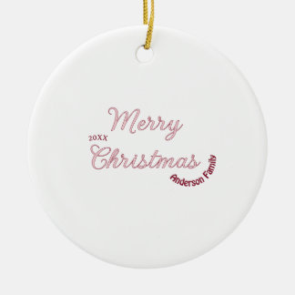 merry christmas pink family name 20xx pastel moder ceramic ornament