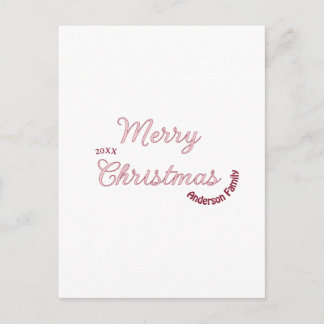 merry christmas pink family name 20xx pastel moder holiday postcard