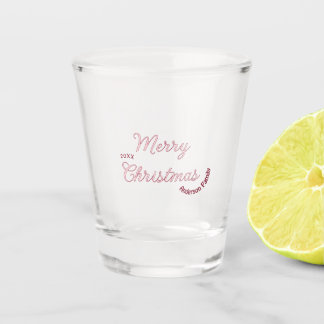 merry christmas pink family name 20xx pastel moder shot glass
