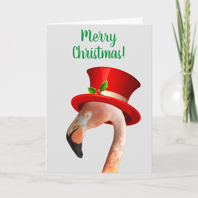 Merry Christmas Pink Flamingo Christmas Card (Front)