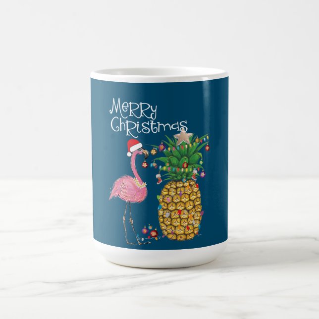 Merry Christmas Pink Flamingo Christmas Coffee Mug (Center)