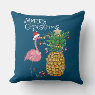 Merry Christmas Pink Flamingo Christmas Throw Pillow