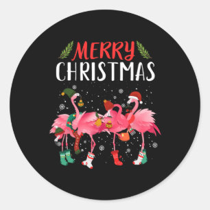 Merry Christmas Pink Flamingo Christmas Tree Xmas Classic Round Sticker