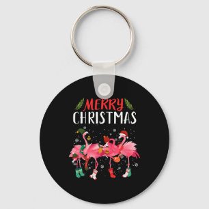 Merry Christmas Pink Flamingo Christmas Tree Xmas Keychain