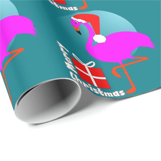 Merry Christmas Pink Flamingo Cute Trendy Graphic Wrapping Paper (Roll Corner)