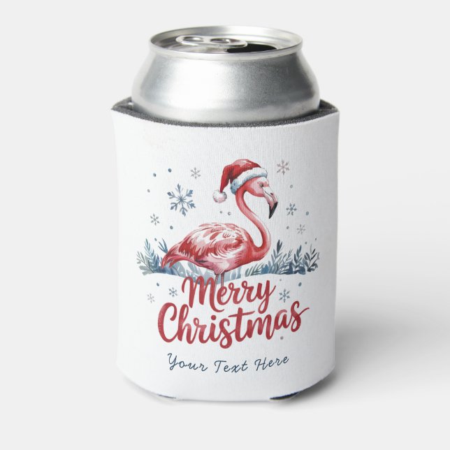  Merry Christmas Pink  Flamingo Personalized  Can Cooler (Can Back)