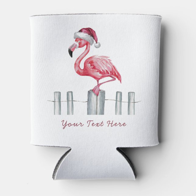  Merry Christmas Pink  Flamingo Personalized  Can Cooler (Front)