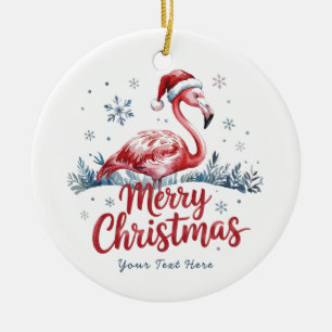 Merry Christmas Pink  Flamingo Personalized        Ceramic Ornament