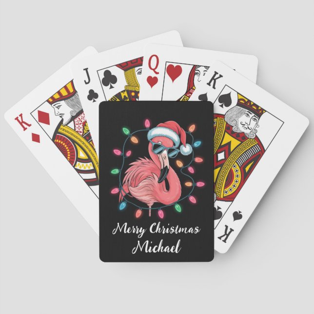 Merry Christmas Pink  Flamingo Personalized        Playing Cards (Back)