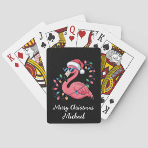 Merry Christmas Pink Flamingo Personalized Playing Cards