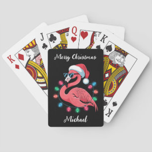 Merry Christmas Pink Flamingo Personalized Playing Cards