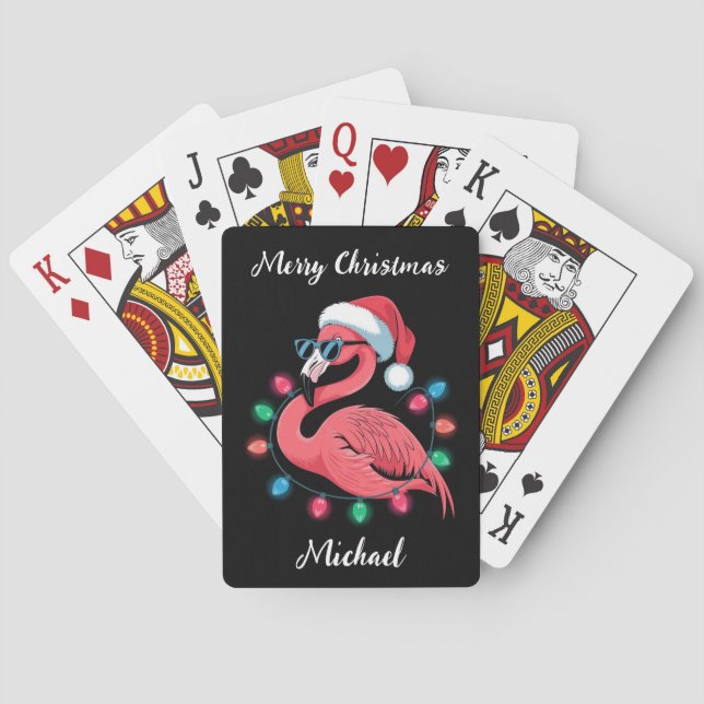 Merry Christmas Pink  Flamingo Personalized        Playing Cards (Back)