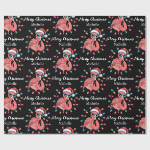 Merry Christmas Pink Flamingo Personalized Wrapping Paper