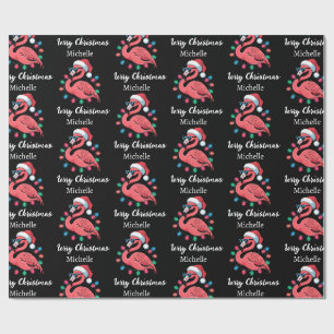 Merry Christmas Pink  Flamingo Personalized        Wrapping Paper
