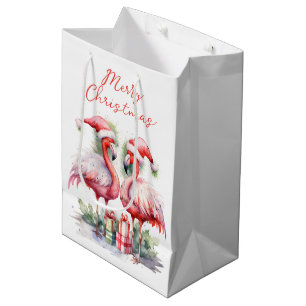 Merry Christmas Pink Flamingos Medium Gift Bag