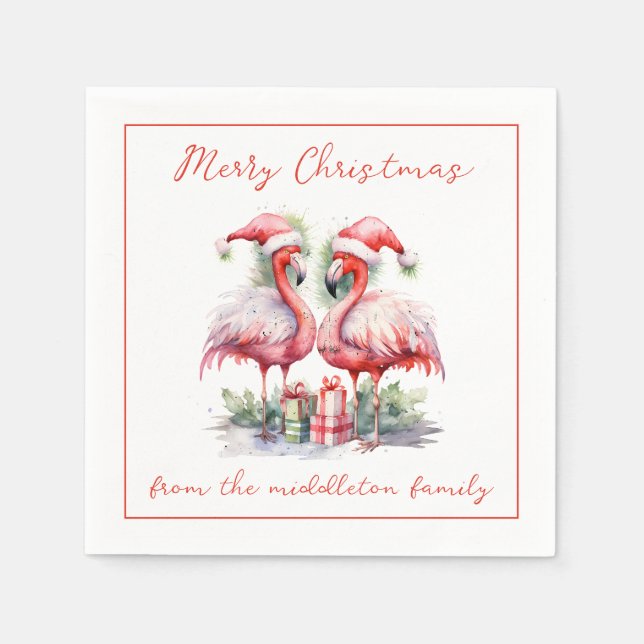 Merry Christmas Pink Flamingos Napkin (Front)