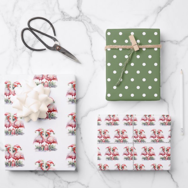 Merry Christmas Pink Flamingos Wrapping Paper Sheet (Front)