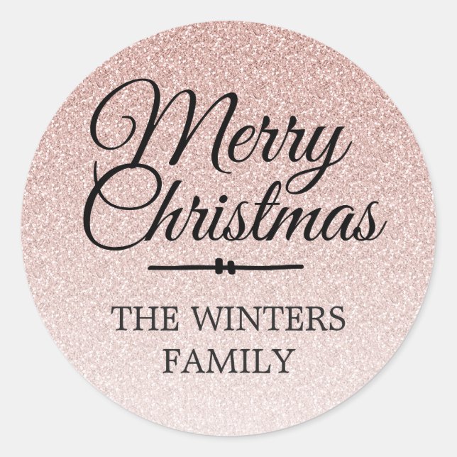 Merry Christmas Pink Glitter Ombre Envelope Seal (Front)