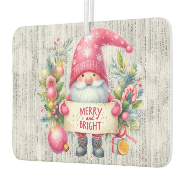 Merry Christmas Pink Gnome Glittery Air Freshener (Left)
