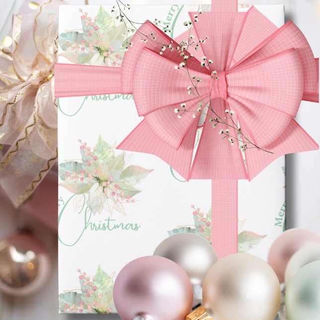 Merry Christmas Pink Gold Sage Pastel Poinsettia Wrapping Paper (Creator Uploaded)