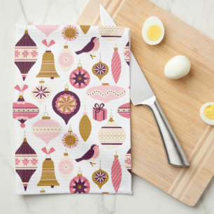 Merry Christmas Pink Holiday Ornaments Kitchen Towel