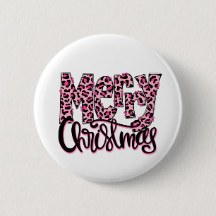 Merry Christmas Pink Leopard 2 Inch Round Button