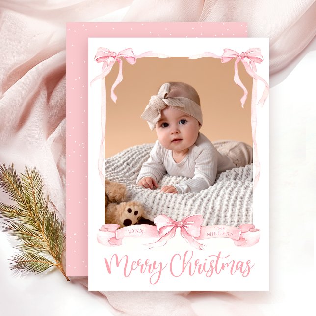 Merry Christmas pink Photo Card (Creator Uploaded)