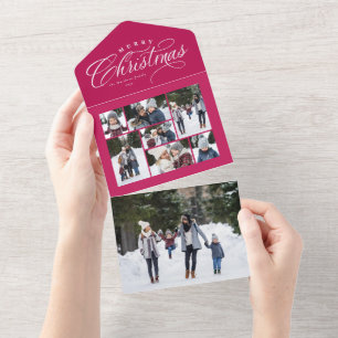 Merry Christmas pink photo collage unique holiday All In One Invitation